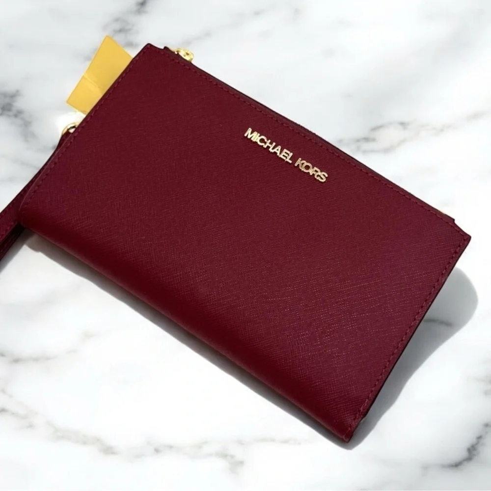 Michael Kors Large Jet Set Travel Double Zip Wallet Dark Cherry